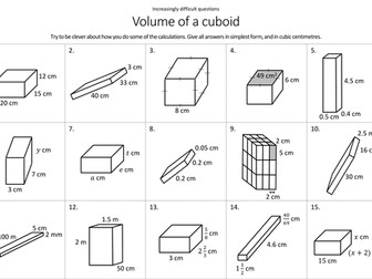 Volume of a cuboid: increasingly difficult questions