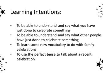 Family Celebrations and using VENIR DE