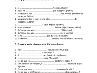 Present regular verbs French