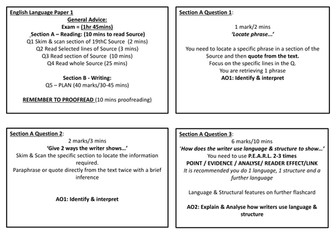 Pearson Edexce GCSE English Languagel Paper 1 Revision Flash Cards