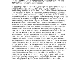 A level History, Tudors: essay on Henry VIII's foreign policy (1509-1547)