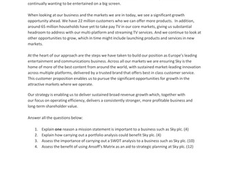 A level Edexcel Business New Spec Unit 3.1 Topic test, answers and homework