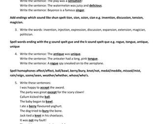 Spelling and Grammar (SPAG) test tailored to Target Tracker Band 4 statements