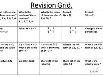 Revision Grid - Year 7