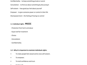 Quick revision guide R021 Essential Values of Care - Cambridge Nationals Level 2