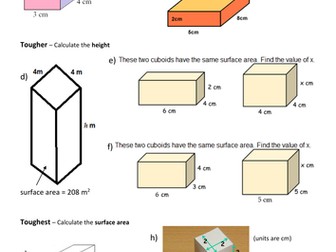Surface area of cuboid - differentiated & ans