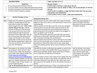 Seaside Poems planning Year 2 Summer term