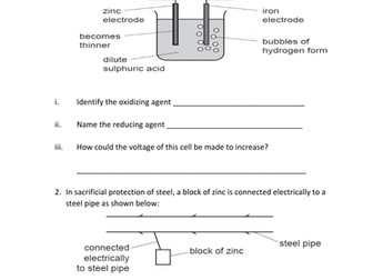 revision on electrochemical cells for year 10 11 teaching resources