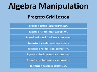 Progress Grid Lesson - Algebra Manipulation I - Worksheet, Answers, Helpsheet, Powerpoint