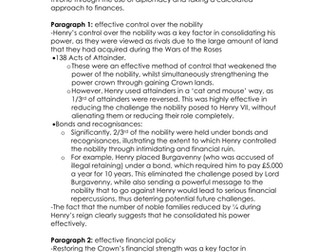 A level History, Tudors: essay plan on Henry VII's consolidation of authority