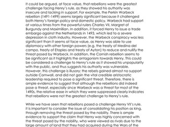 A level History, Tudors: essay on whether rebellions were the greatest challenge facing Henry VII