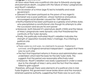 A level History, Tudors: mid-Tudor crisis essay plan