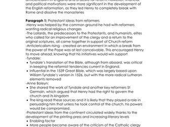 A level History, Tudors: essay plan on how Protestant ideas developed the English Reformation