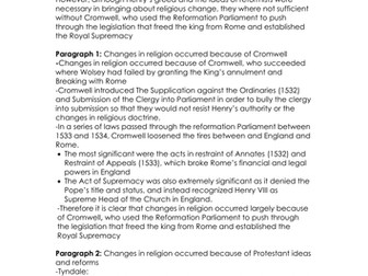 A level History, Tudors: essay plan on reasons for changes in religion under Henry VIII