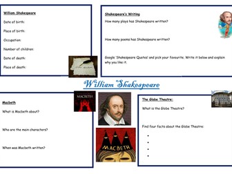 Shakespeare fact file - using the iPads/computers for research and essay skills.