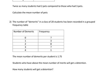 Mean Average from Frequency Tables Thinking Problems