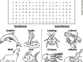 Vertebrates and Invertebrates Word Search
