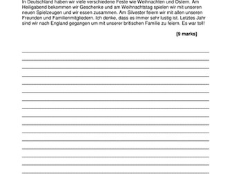 NEW AQA GCSE German Translation. Customs and traditions.