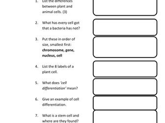 Revision Tasks for New GCSE AQA Biology - Paper 1 (Units 1-4)