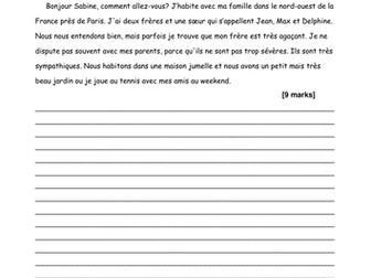 New GCSE French Translation. Theme One. Family and Friends.