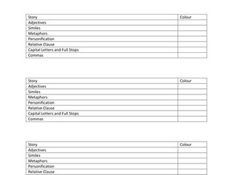 KS2 Story Self Assessment Colour Key