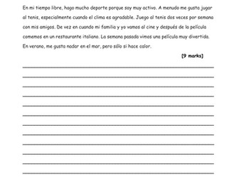 NEW GCSE Spanish Translation. Theme One: Identity and Culture. Free time activities.