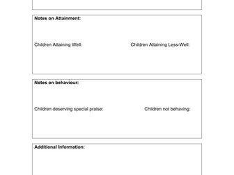 Supply Teacher Handover Sheet