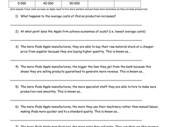 Economies of scale worksheet