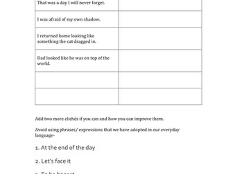 How to avoid clichés:  Worksheet for English Language writing creatively