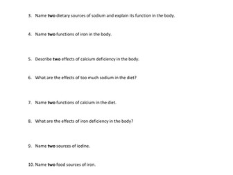 Exam style questions on Vitamins and Minerals