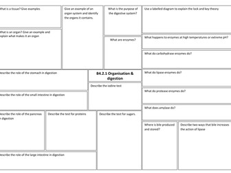 B2 Organisation revision broadsheets for new AQA GCSE Biology (2018)