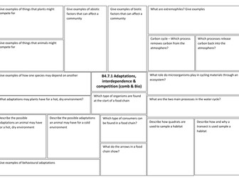 B7 Ecology revision broadsheets for new AQA Science GCSEs (exams 2018)