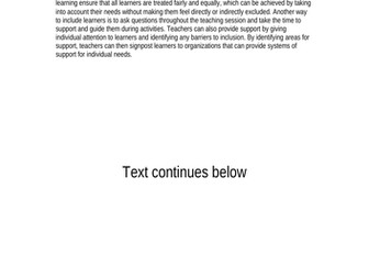 PTLLS Unit 4:  Understanding and Using Inclusive Teaching and Learning Approaches in Education and T