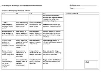 AQA Investigating the Design Context - Feedback - Assessment