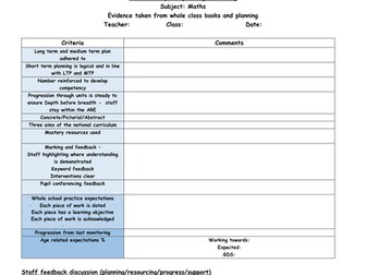 Maths book and planning monitoring proforma linked to NC Main aims