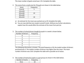 Averages from frequency and grouped frequency tables problem solving.