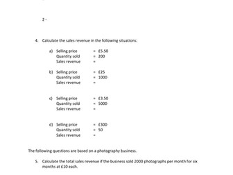 Worksheet on calculating revenue