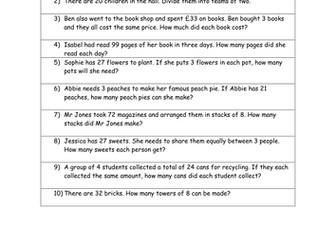 Division and Multiplication word problems - x3 x4 and x8 (Year 3)