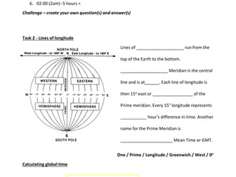 BTEC Travel and Tourism -  Unit 5 - timezones worksheet