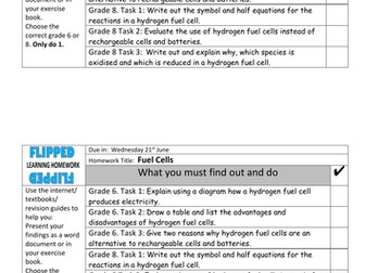 Flipped Learning Homework Task on Fuel Cells - Differentiated