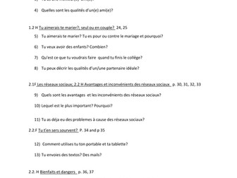 New French speaking/oral questions units 1-4
