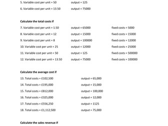 BTEC Level 2 Business Unit 2  costs and revenue calculations