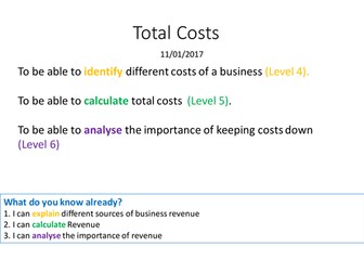 Total Costs (Fixed and Variable cost) for Key stage 3
