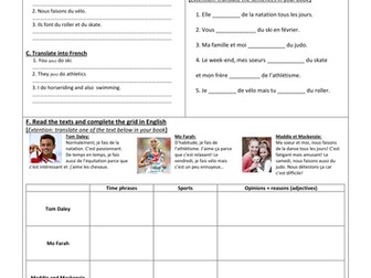 Sports with the verb faire worksheet(gap fill, reading, ...)