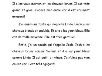 Carousel activity about family + physical description
