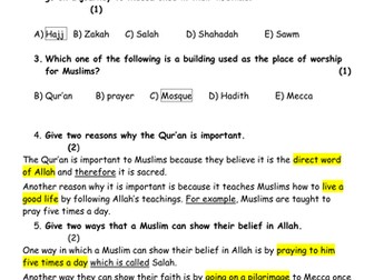 Y7 Islam Unit of work with resources. 12 lessons.
