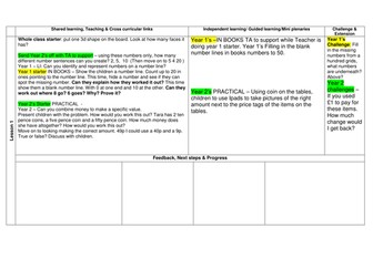 4 lessons Maths y2 - money      y1 - number - mixed age plans