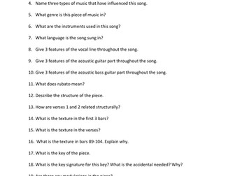 Edexcel GCSE Music (9-1) Samba em Preludio Revision/Analysis Questions
