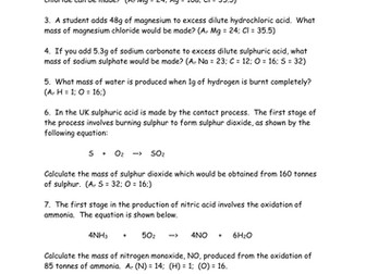 Reacting masses practice questions