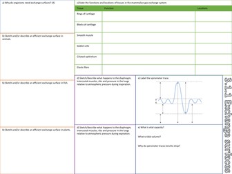 OCR Biology 3.1.1 Exchange Surfaces Revision Sheet